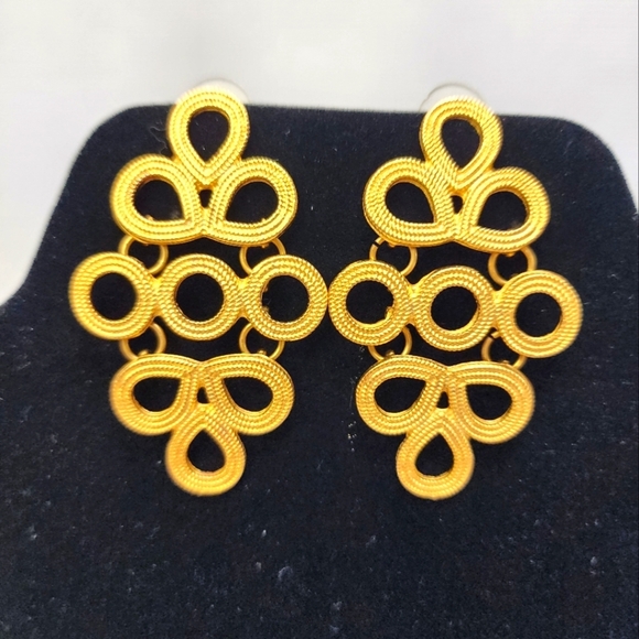 Gold Tone Dangle Pierced Earrings - Picture 2 of 7